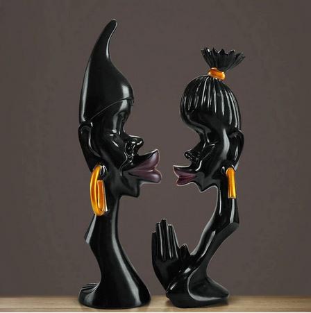 פסלים לסלון דמות גבר ואישה אפריקאיים בצבע שחור