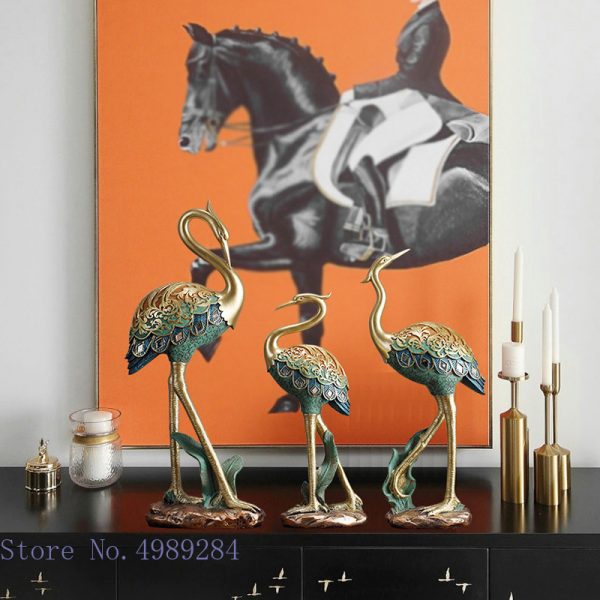 Resin-animal-sculpture-Painted-Crane-bird-Simulation-animal-statue-crafts-ornaments-Golden-relief-Handmade-Home-Decoration-2